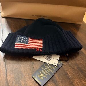 Polo by Ralph Lauren Navy Knit Beanie with Flag